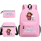 Gabby's Dollhouse SchoolBag Backpack Shoulder Bag Book Pencil Bags 3pcs Set